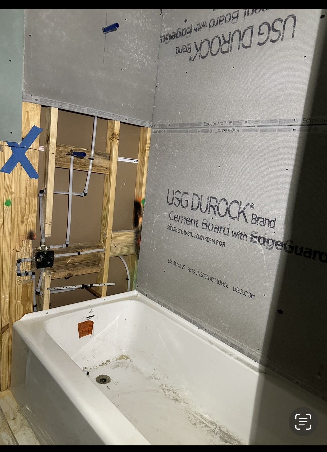 Tub rough-in and shower valve plumbing